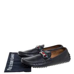 Pre Owned حذاء لوفرز غوتشي دريفر تفاصيل ويب هورسبيت جلد أسود مقاس 41.5