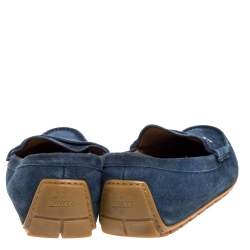 Pre Owned Gucci Blue Suede Interlocking GG Driving Moccasins Size 44