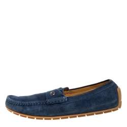 Pre Owned Gucci Blue Suede Interlocking GG Driving Moccasins Size 44