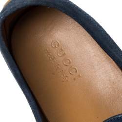 Pre Owned Gucci Blue Suede Interlocking GG Driving Moccasins Size 44
