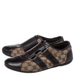 Gucci Guccissima Beige/Brown Canvas and Leather Velcro Sneakers Size 43