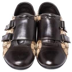 Gucci Guccissima Beige/Brown Canvas and Leather Velcro Sneakers Size 43