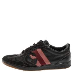 Gucci Black Leather and Suede Web G Low Top Sneakers Size 41.5