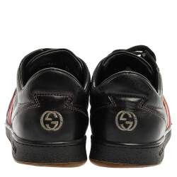 Gucci Black Leather and Suede Web G Low Top Sneakers Size 41.5