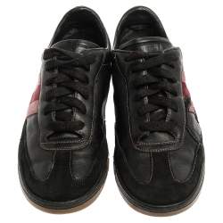 Gucci Black Leather and Suede Web G Low Top Sneakers Size 41.5