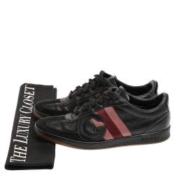 Gucci Black Leather and Suede Web G Low Top Sneakers Size 41.5