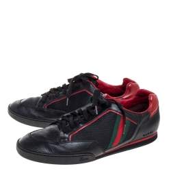 Gucci Black/Red Mesh Fabric and Leather Vintage Tennis Web Low Top Sneakers Size 45