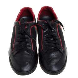 Gucci Black/Red Mesh Fabric and Leather Vintage Tennis Web Low Top Sneakers Size 45