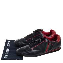 Gucci Black/Red Mesh Fabric and Leather Vintage Tennis Web Low Top Sneakers Size 45