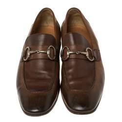 مملوكة مسبقًا حذاء لوفرز غوتشي هورسبيت جلد اومبري بني مقاس أوروبي 41.5 