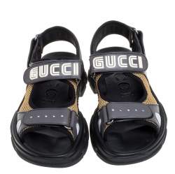 Pre Owned صندل غوتشي شعار الماركة شبك و جلد رصاصي مقاس 41