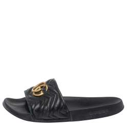 Pre Owned صندل سلايد غوتشي "مارمونت" جي جي جلد أسود مقاس 43