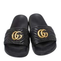 Pre Owned صندل سلايد غوتشي "مارمونت" جي جي جلد أسود مقاس 43
