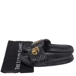 Pre Owned صندل سلايد غوتشي "مارمونت" جي جي جلد أسود مقاس 43