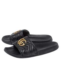 Pre Owned صندل سلايد غوتشي "مارمونت" جي جي جلد أسود مقاس 43