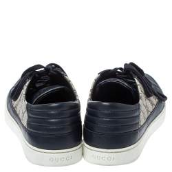 Pre Owned Gucci Beige/Blue Canvas And Leather GG Supreme Sneakers Size 43