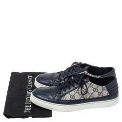 Pre Owned Gucci Beige/Blue Canvas And Leather GG Supreme Sneakers Size 43