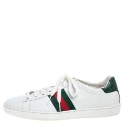 Gucci White Leather Ace Web Detail Low Top Sneakers Size 40