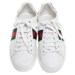 Gucci White Leather Ace Web Detail Low Top Sneakers Size 40