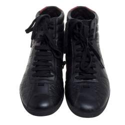 Pre Owned حذاء رياضي غوتشي مرتفع من أعلى جلد غوتشيسيما أحمر/ أسود مقاس 41