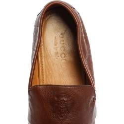 Pre Owned Gucci Brown Leather Hysteria Crest Slip On Loafers Size 43.5 