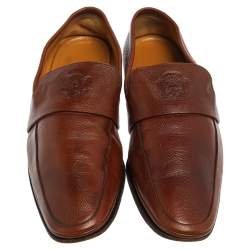 Pre Owned Gucci Brown Leather Hysteria Crest Slip On Loafers Size 43.5 