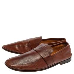 Pre Owned Gucci Brown Leather Hysteria Crest Slip On Loafers Size 43.5 