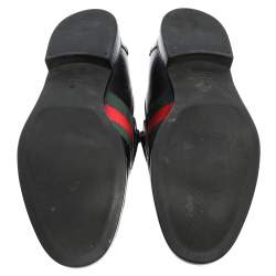 Pre Owned Gucci Black Leather Web Slip On Loafers Size 44.5
