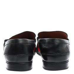 Pre Owned Gucci Black Leather Web Slip On Loafers Size 44.5
