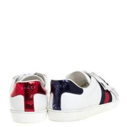 Pre Owned حذاء رياضي غوتشي منخفض من أعلى أيس رقعة تفاصيل أسد ويب وحافة جلد ثعبان وجلد أبيض مقاس 44.5