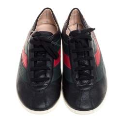 Pre Owned Gucci Black Leather Falacer Web Low Top Sneakers Size 40.5