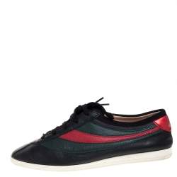 Pre Owned Gucci Black Leather Falacer Web Low Top Sneakers Size 40.5