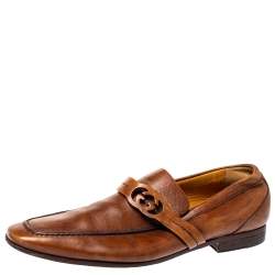 Gucci Brown Leather GG Logo Loafer Size 41.5