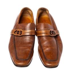 Gucci Brown Leather GG Logo Loafer Size 41.5