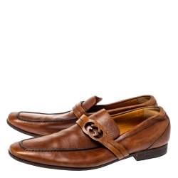 Gucci Brown Leather GG Logo Loafer Size 41.5