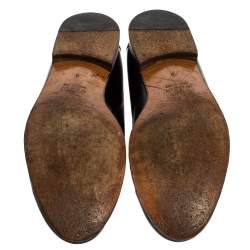 مملوكة مسبقًا Gucci Black Leather Bamboo Horsebit Web Slip On Loafers Size 42