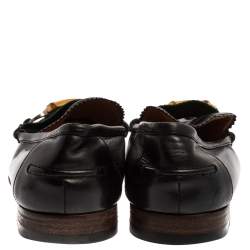 مملوكة مسبقًا Gucci Black Leather Bamboo Horsebit Web Slip On Loafers Size 42