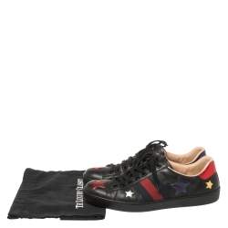Pre Owned Gucci Black Leather Ace Metallic Stars Low Top Sneakers Size 43