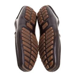 Pre Owned Gucci Brown Leather and GG Canvas Loafers Size 43.5