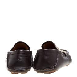 Pre Owned Gucci Brown Leather and GG Canvas Loafers Size 43.5