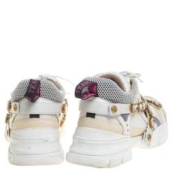 Pre Owned Gucci White Leather and Mesh Flashtrek Removable Crystals Sneakers Size 42