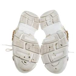 Pre Owned Gucci White Leather and Mesh Flashtrek Removable Crystals Sneakers Size 42
