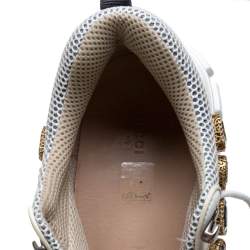 Pre Owned Gucci White Leather and Mesh Flashtrek Removable Crystals Sneakers Size 42