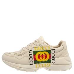 Gucci Mystic White Leather Gucci Square Logo Rhyton Low Top Sneakers Size 43