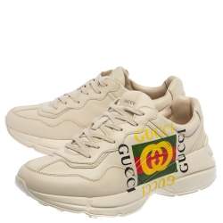 Gucci Mystic White Leather Gucci Square Logo Rhyton Low Top Sneakers Size 43