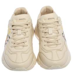 Gucci Mystic White Leather Gucci Square Logo Rhyton Low Top Sneakers Size 43