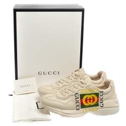 Gucci Mystic White Leather Gucci Square Logo Rhyton Low Top Sneakers Size 43