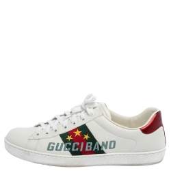 Pre Owned Gucci White Leather Ace Gucci Band Sneakers Size 44