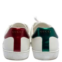Pre Owned Gucci White Leather Ace Gucci Band Sneakers Size 44