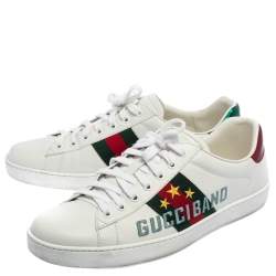 Pre Owned Gucci White Leather Ace Gucci Band Sneakers Size 44